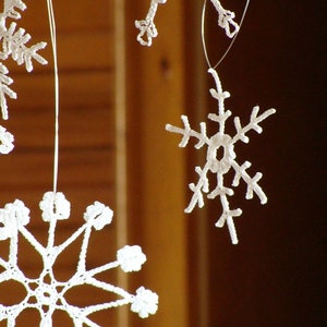 6 Lace Crochet Snowflakes Ornament, Rustic Christmas Decoration, White Crochet Snowflakes image 9