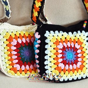 Hippie Crossbody Bag, Granny Square Bag, Crochet Colorful Purse, Adjustable Strap, Festival Shoulder Bag, Vintage Style, Gift For Her image 2