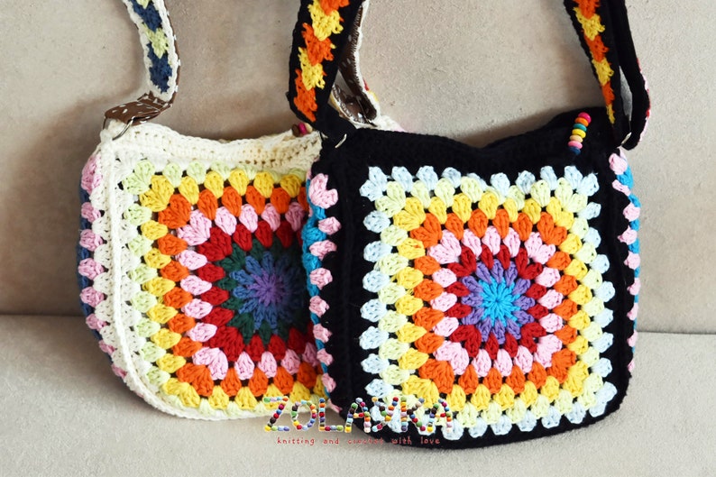 Hippie Crossbody Bag, Granny Square Bag, Crochet Colorful Purse, Adjustable Strap, Festival Shoulder Bag, Vintage Style, Gift For Her image 2