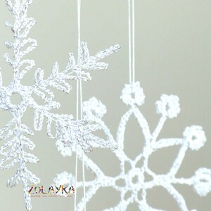 Crochet Snowflakes, Silver Shabby Xmas Tree Decor, Shining Christmas Ornaments, Silver Flakes Hanging 6pcs. image 1