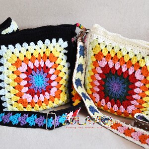 Hippie Crossbody Bag, Granny Square Bag, Crochet Colorful Purse, Adjustable Strap, Festival Shoulder Bag, Vintage Style, Gift For Her image 5