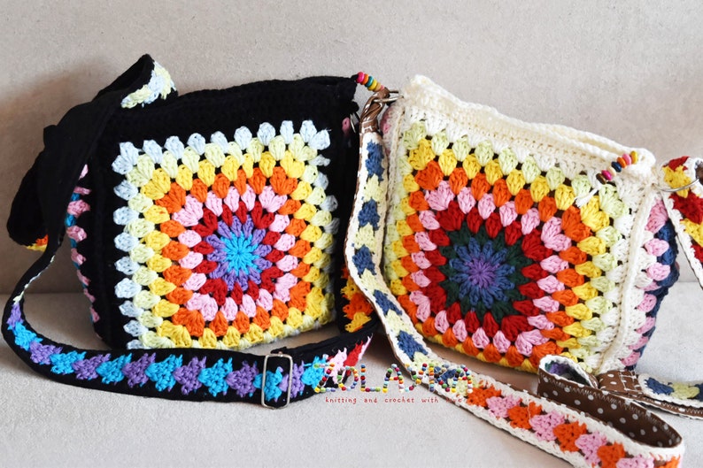 Hippie Crossbody Bag, Granny Square Bag, Crochet Colorful Purse, Adjustable Strap, Festival Shoulder Bag, Vintage Style, Gift For Her image 5