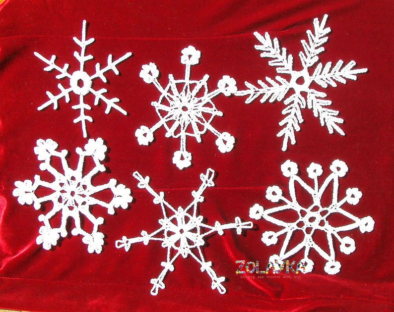 6 Lace Crochet Snowflakes Ornament, Rustic Christmas Decoration, White Crochet Snowflakes image 7