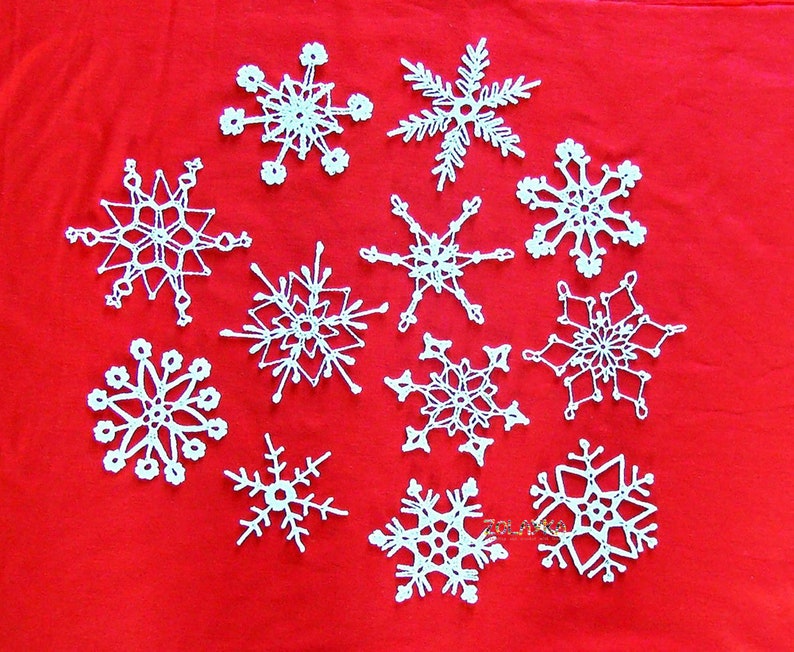 Crochet Snowflakes, Silver Shabby Xmas Tree Decor, Shining Christmas Ornaments, Silver Flakes Hanging 6pcs. image 10