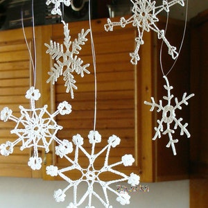 6 Lace Crochet Snowflakes Ornament, Rustic Christmas Decoration, White Crochet Snowflakes image 5