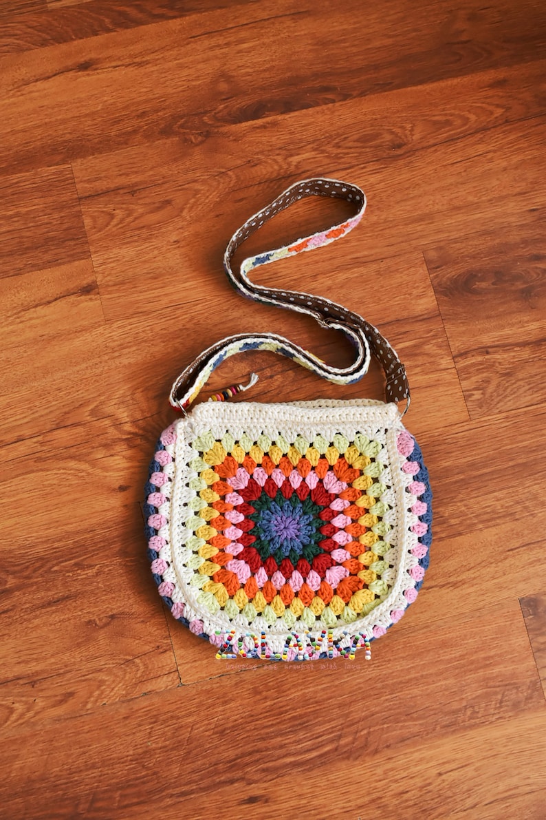 Hippie Crossbody Bag, Granny Square Bag, Crochet Colorful Purse, Adjustable Strap, Festival Shoulder Bag, Vintage Style, Gift For Her image 10