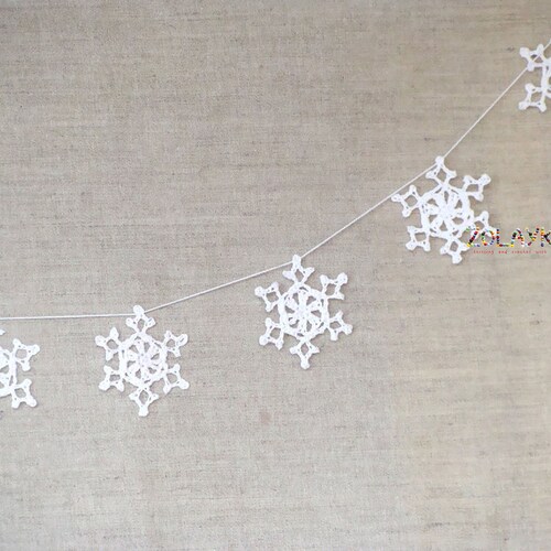 Crochet Snowflake Garland, Rustic Christmas Winter Bunting