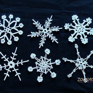 6 Lace Crochet Snowflakes Ornament, Rustic Christmas Decoration, White Crochet Snowflakes image 8