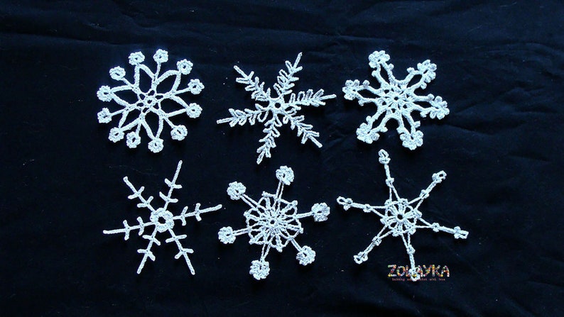 6 Lace Crochet Snowflakes Ornament, Rustic Christmas Decoration, White Crochet Snowflakes image 8