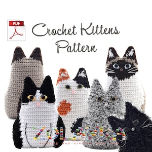 Cat Pillow Crochet Pattern Kitty Cushion Tutorial for 6+ Kittens, Stuffed Animal Pillow Easy and Fun Crochet Project, Cat lover Crochet idea