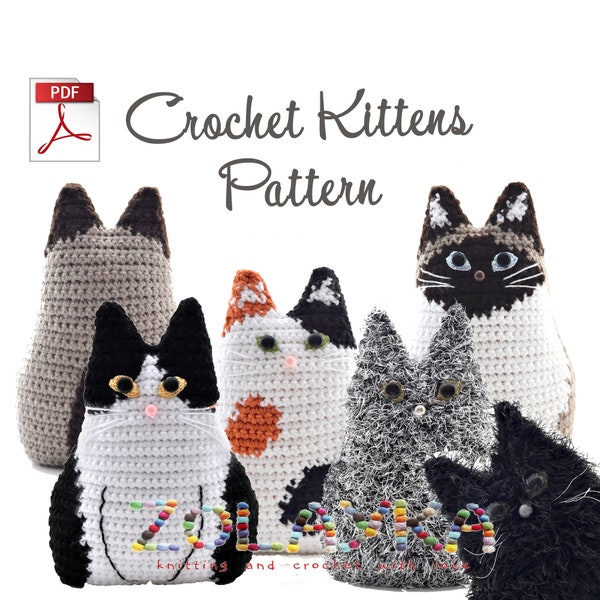 Cat Pillow Crochet Pattern Kitty Cushion Tutorial for 6+ Kittens, Stuffed Animal Pillow Easy and Fun Crochet Project, Cat lover Crochet idea