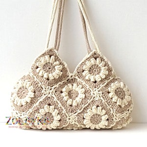 Beige Crochet Flowers Bag Hippie Purse Boho Shoulder Bag Eco - Etsy
