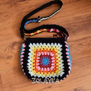 Hippie Crossbody Bag, Granny Square Bag, Crochet Colorful Purse, Adjustable Strap, Festival Shoulder Bag, Vintage Style, Gift For Her image 8