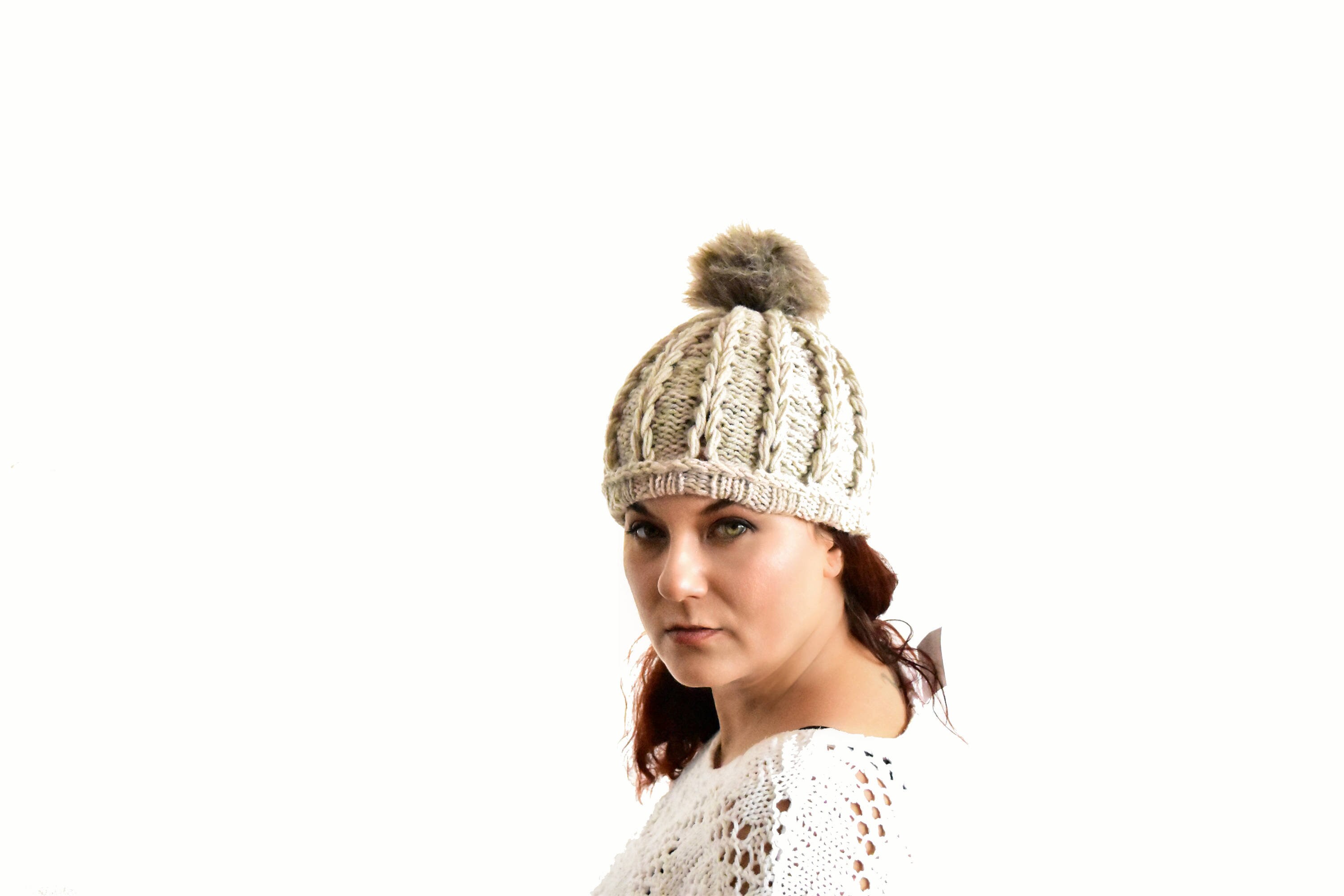 beige pom beanie
