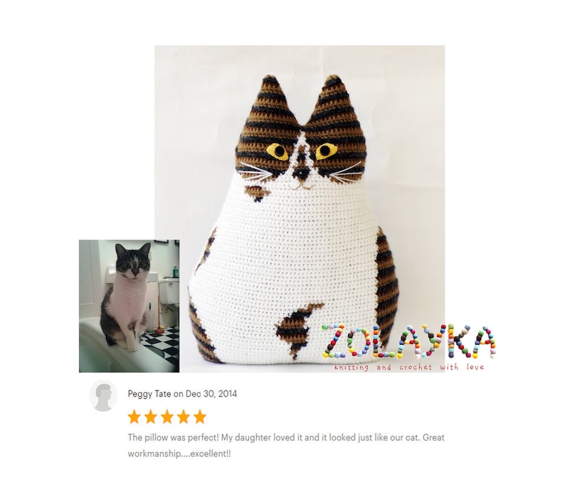 Personalized pet memorial stuffed cat pillow picture portrait crochet pillow custom cat portrait stuffy cat lover gift idea loss pet image 8