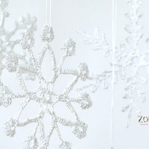 Crochet Snowflakes, Silver Shabby Xmas Tree Decor, Shining Christmas Ornaments, Silver Flakes Hanging 6pcs. image 2