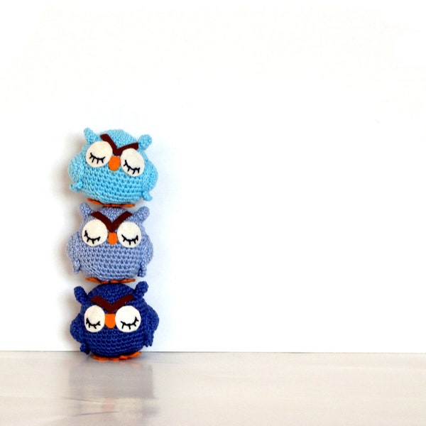 Sleepy owl stuffed animals owl lover home decor owl toys set of 3 owl stuff toy blue owl plushy owl mobile amigurumi owl nursery owl decor