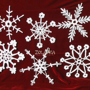 6 Lace Crochet Snowflakes Ornament, Rustic Christmas Decoration, White Crochet Snowflakes image 6