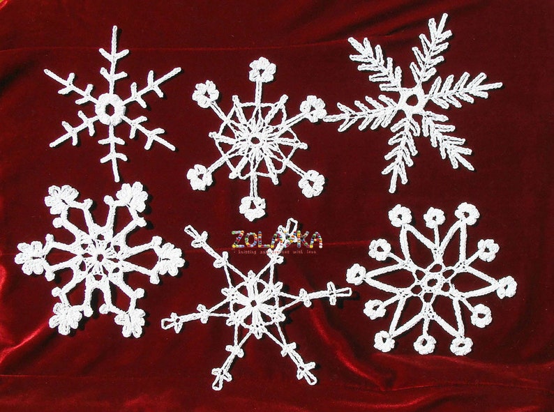 6 Lace Crochet Snowflakes Ornament, Rustic Christmas Decoration, White Crochet Snowflakes image 6