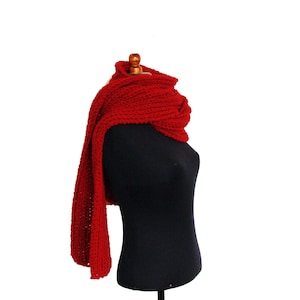 Red Wool Hand Knitted Winter Scarf Extra Long - Etsy