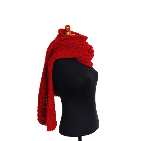 Red Wool Hand Knitted Winter Scarf Extra Long - Etsy