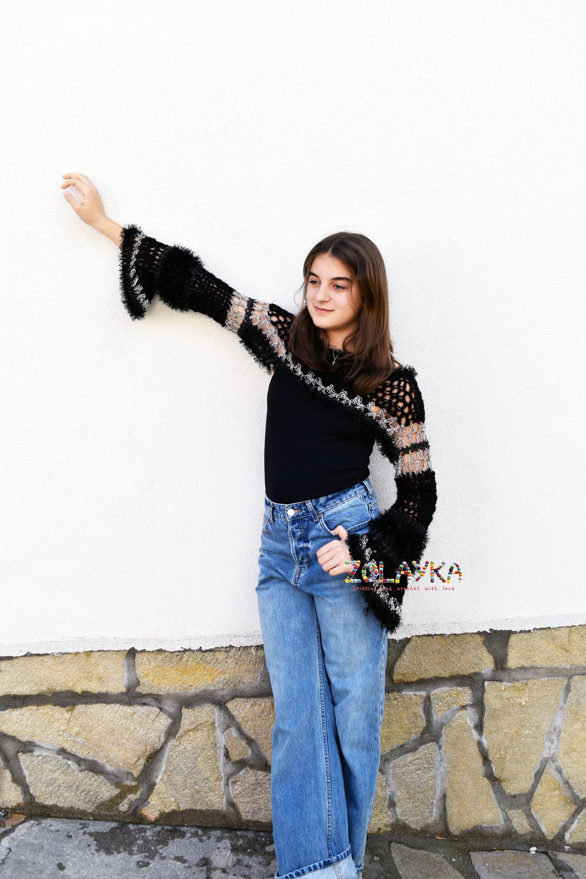 Black Long Sleeve Shrug, Fairycore Mesh Top, Y2K Crochet