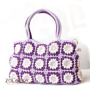 Women boho hippie bag with flowers bohemian style eco friendly cotton shoulder bag granny squares top handle handback in bright colors image 7