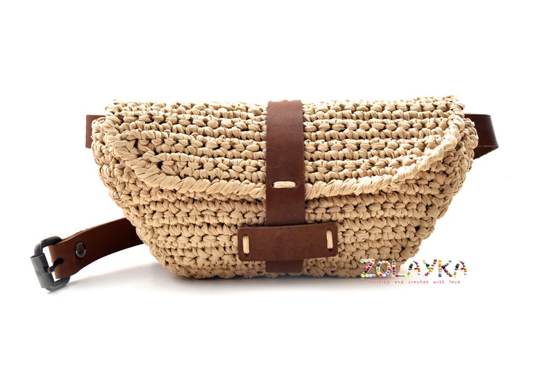 Natural Raffia Belt Bag Straw Fanny Pack Genuine Leather Etsy