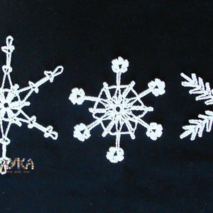 6 Lace Crochet Snowflakes Ornament, Rustic Christmas Decoration, White Crochet Snowflakes image 3
