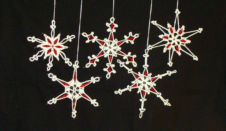 Crochet Snowflakes with Beads, Christmas Tree Decoration, White Xmas Flakes Pack, Xmas tree Embellishment Set imagem 4