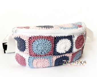 Crochet Fanny Pack with Circles, Colorful Bum Bag