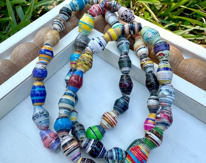 Recycled Paper Bead Bracelet Set: Eco-Friendly Boho Jewelry