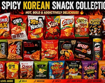 Caja surtida de snacks coreanos picantes / Papas fritas y dulces coreanos de tamaño completo / Set de regalo Hot Snack Challenge / Mezcla de papas fritas Buldak / Caja de comida coreana