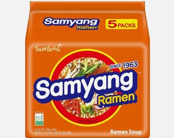 Ramen coreano, paquete de 5 fideos instantáneos Samyang, sopa clásica, comida coreana.