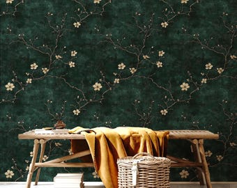 Dark Green Botanical Wallpaper Chinoiserie Ivy, Peel and Stick