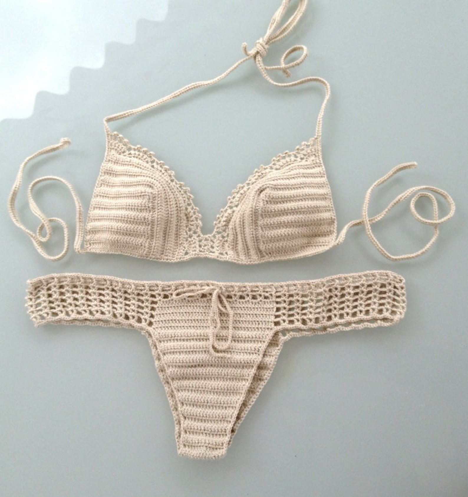 Beige Crochet Bikini Bikini Women Swimwear Swimsuit Etsy