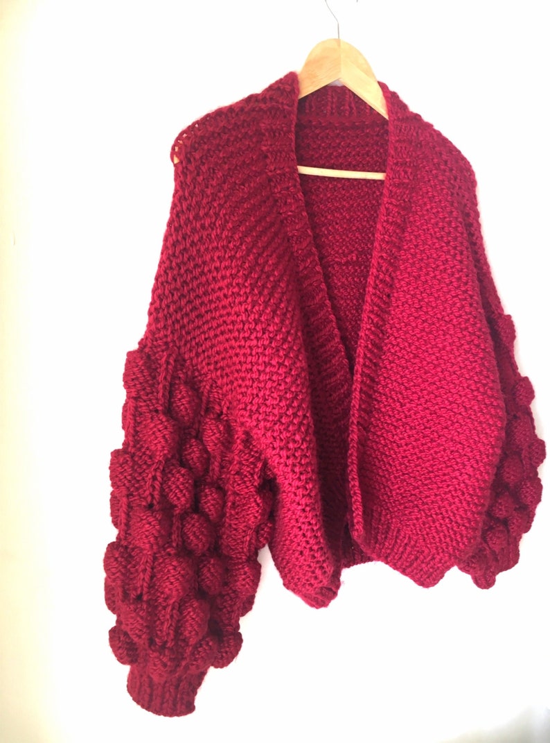 Oversized Knit Cardigan Bubbles cardigan Women Chunky Cardigan Maroon Chunky Knit Cardigan Gift for her Open Style Christmas gifts