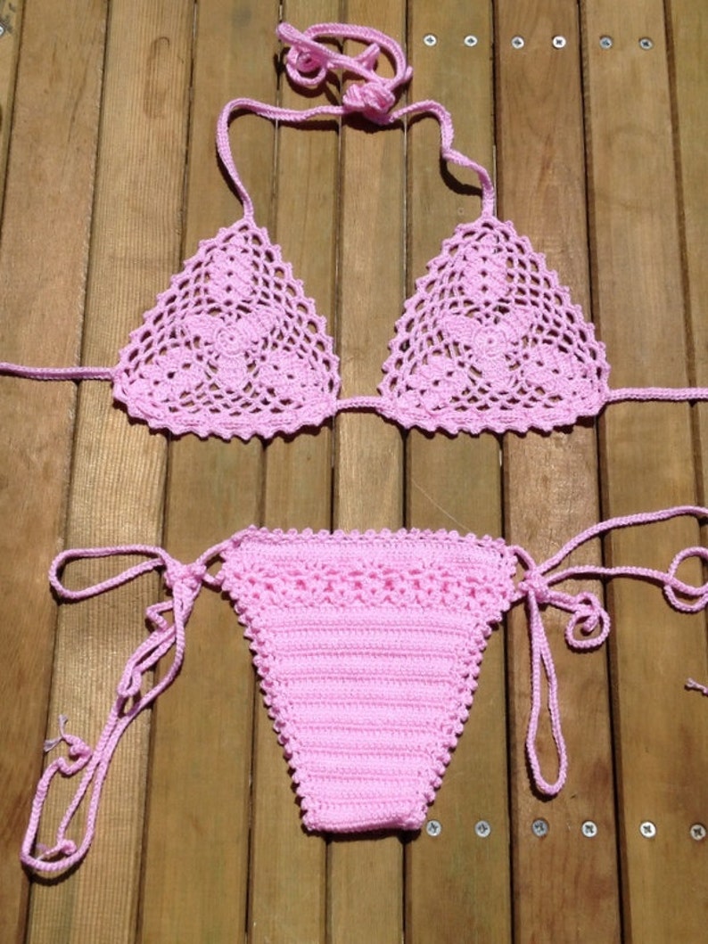 Crochet Bikini Pink sexy Bikini Set Womens Swimwear Brazilian | Etsy