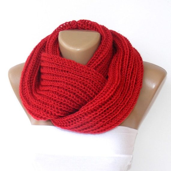 Gift For Mom Knit Scarf Red Chunky Knit Infinity Scarf Women Etsy
