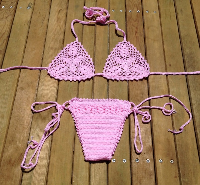 Crochet Bikini Pink sexy Bikini Set Womens Swimwear Brazilian | Etsy