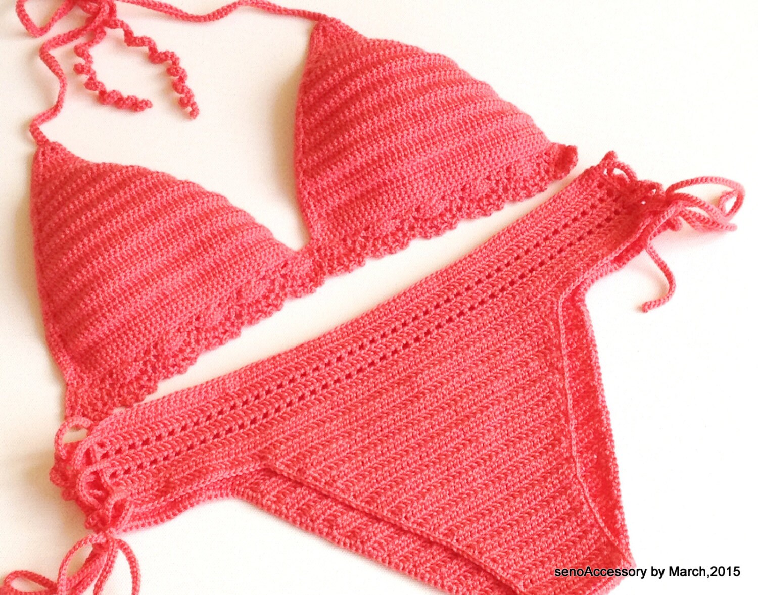 Coral Crochet Bikini Halter Top Women Swimwear Swimsuit Etsy