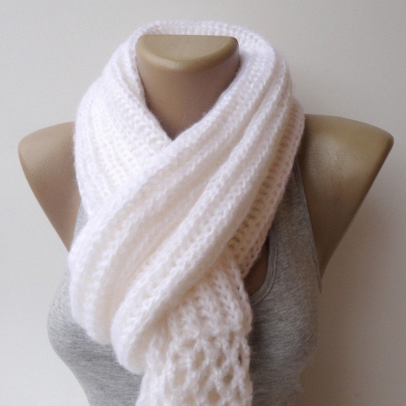 White knitted scarf knitting scarf women scarf men scarf Etsy