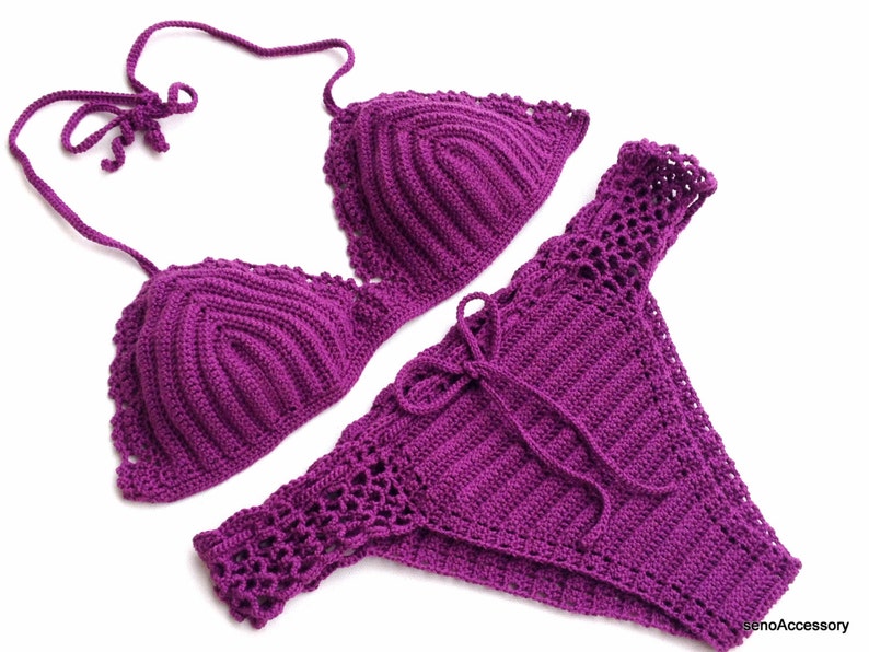 Women Crochet Bikini Set in Purple Sexy Triangle Bikini Etsy