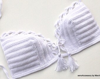 White Crochet Bikini Top ,Crochet Top , Womens Swimwear Swimsuit Bathing suits Women Beachwear White Crochet Bikini Top For Her