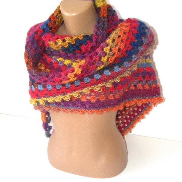 Hand crocheted shawl, rainbow women shawl, shawl trends, for her ,fashion women shawl, stole, spring trends