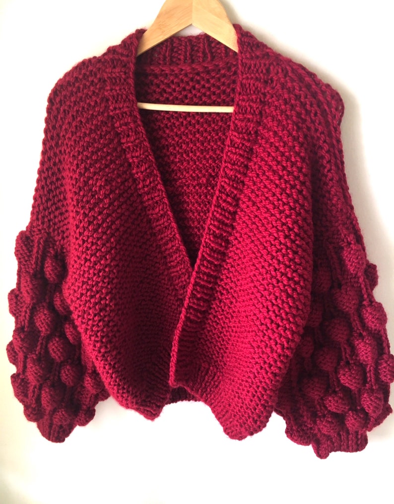 Oversized Knit Cardigan Bubbles cardigan Women Chunky Cardigan Maroon Chunky Knit Cardigan Gift for her Open Style Christmas gifts