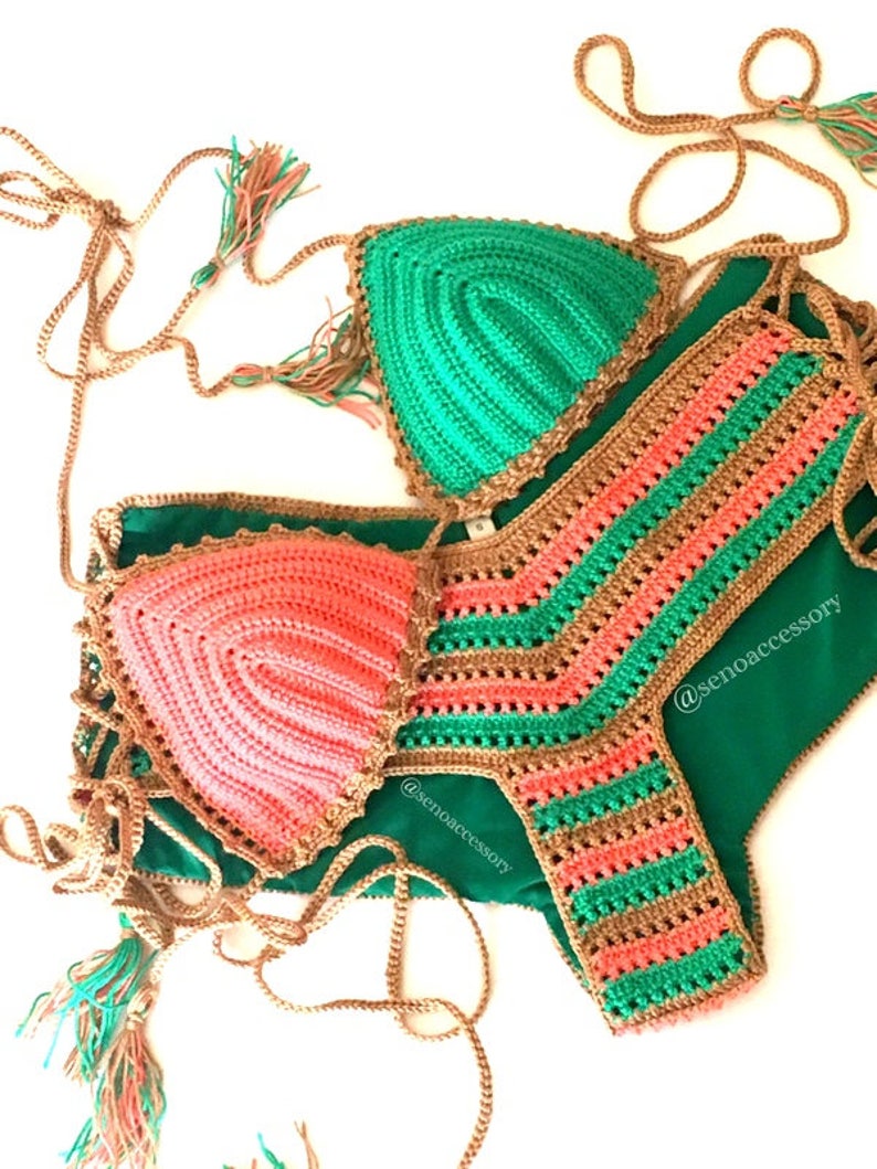 Crochet Bikini Set Stripes Bikini Crochet Womens Swimwear Etsy