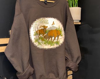 Vintage Patchwork | Elk Nature Scene Patchwork Crewneck | One of a Kind