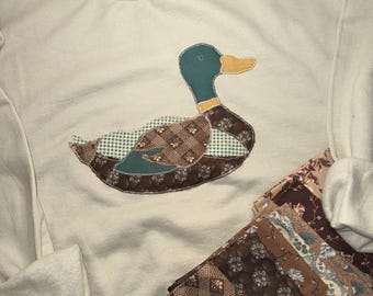 Patchwork Duck Crewneck Sweatshirt | Vintage Appliqué Farmhouse Pullover
