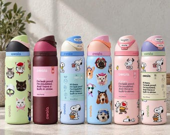 Owala Snoopy Water Bottle, personalized Insulated Travel Tumbler, Reusable Straw (24oz/32oz)